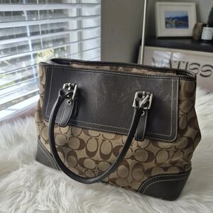 Coach Hamptons Brown Signature Jacquard Leather Shoulder Purse Bag F11220 Y2K